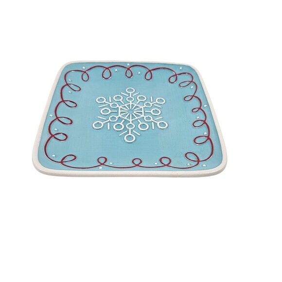 Hallmark Snowflake Ceramic Plate Blue White Red Accents Holiday Display Square - Picture 8 of 9